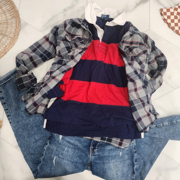 Boys size 8-10, [art class ] gray,blue long sleeve plaid button up flannel shirt - Picture 7 of 16